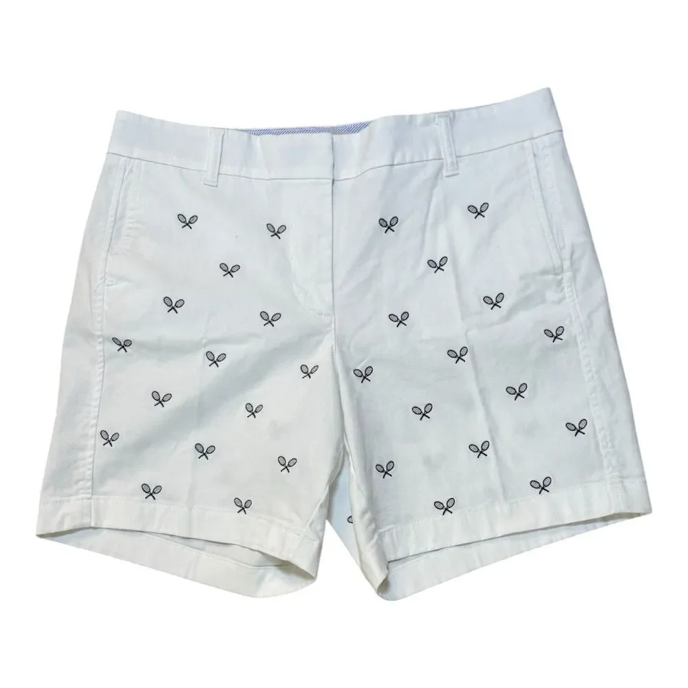 J. Crew White Embroidered Chino Shorts‎ WOMEN'S SZ 10 Tennis Preppy Country Club